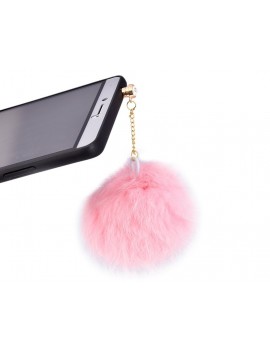 Pink Fur Ball Headphone Jack Plug
